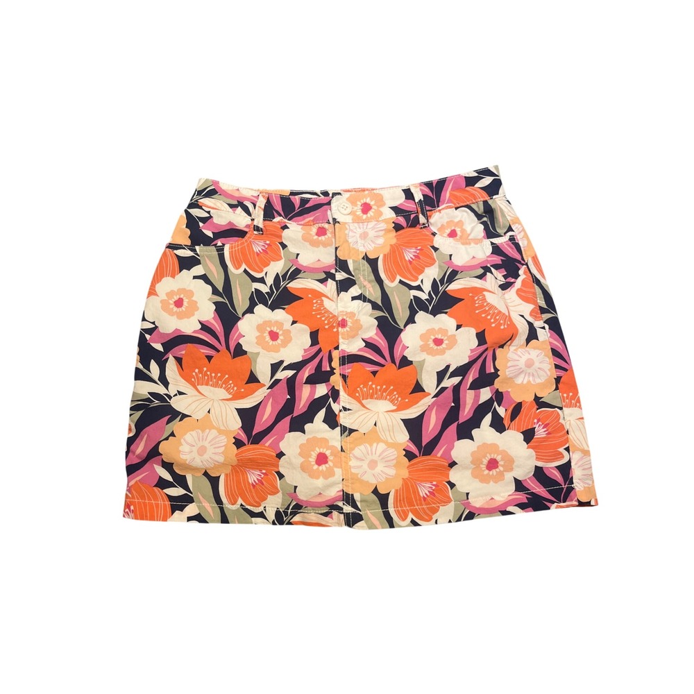 St John's Bay Skort Women's 8‎ Floral A Line Navy Orange Pink White Cotton Blend